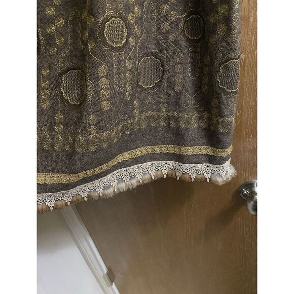 Peter Nygard Wool Embroidered Brocade Textured Skirt Removable Fur Trim Size 10 - Picture 6 of 16